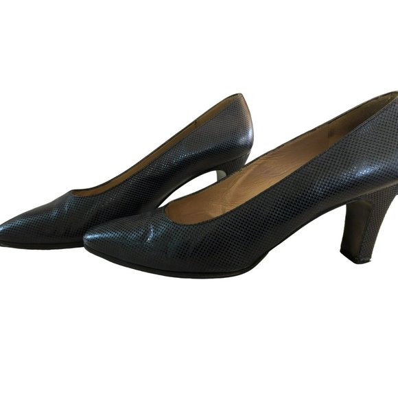 Stuart Weitzman Navy Snakeskin Pattern Women's Leather 3" Heels Size 8 1/2 B - Picture 3 of 10